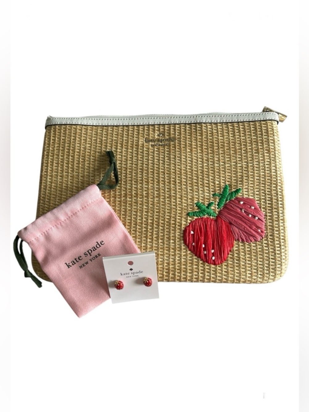 Kate Spade Picnic In The Park Strawberry Clutch Bag/ Stud Earrings Set